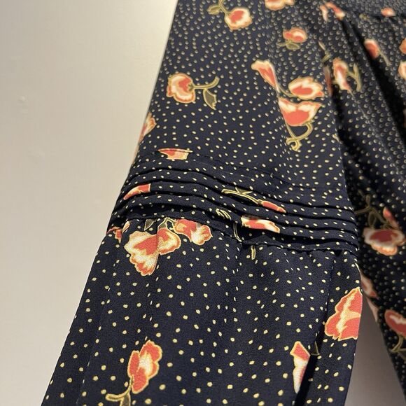 Lauren Conrad Long Sleeve SquareNeck Blouse, Navy W Yellow Dots+Coral Florals, M - Picture 5 of 15